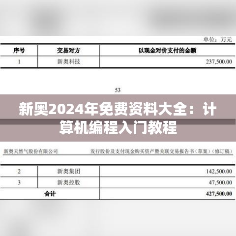 新奥2024年免费资料大全：计算机编程入门教程