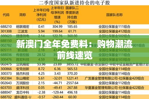 新澳门全年免费料：购物潮流前线速览