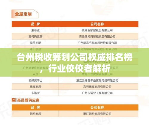 台州税收筹划公司权威排名榜，行业佼佼者解析