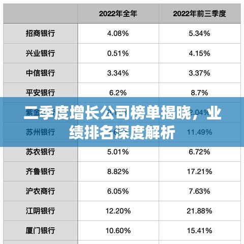 二季度增长公司榜单揭晓，业绩排名深度解析