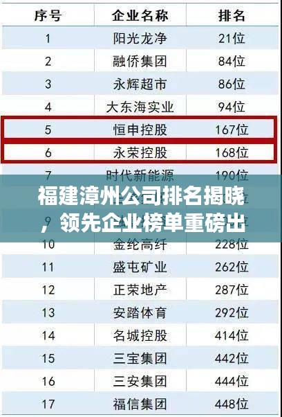 福建漳州公司排名揭晓，领先企业榜单重磅出炉！