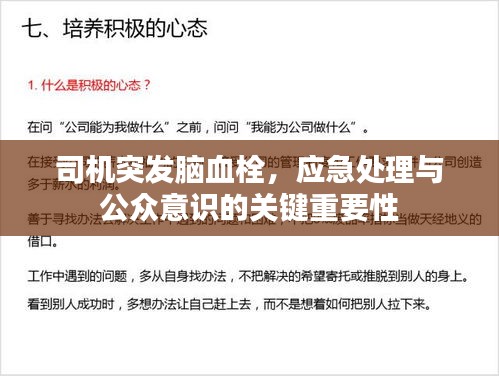 司机突发脑血栓，应急处理与公众意识的关键重要性